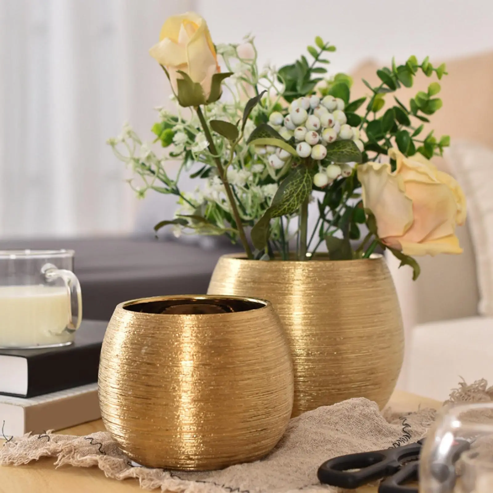 Modern Ceramic Plant Pots Bowl Containers Round Flower Vase for Meeting Room Bedroom Indoor Outdoor Decorative Decoration - 4