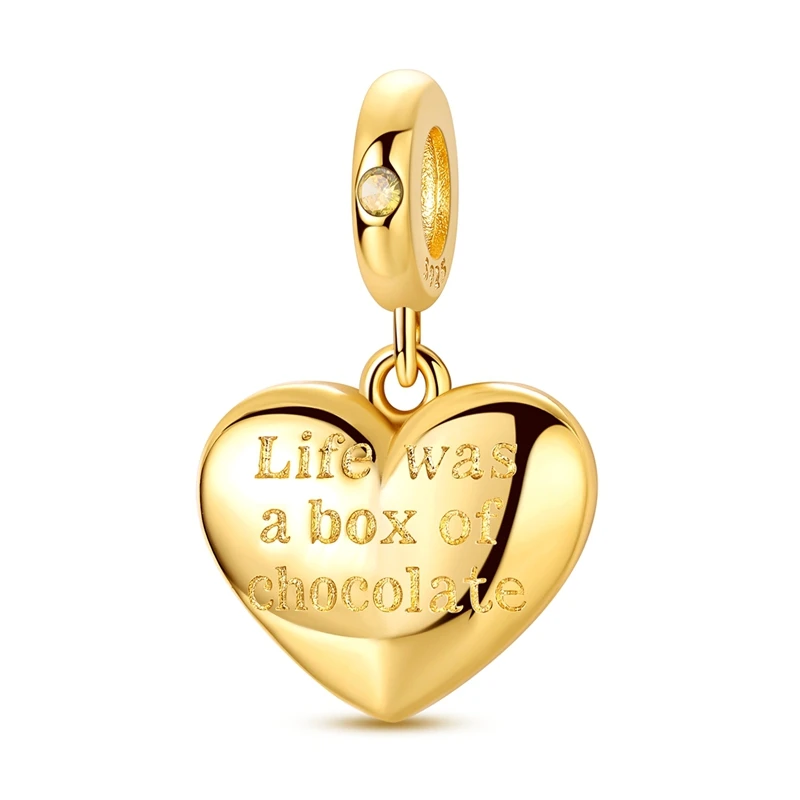 도금된  골드 도금 하트 댕글 참 러브 초콜릿 비즈 925 참에 적합 팔찌 비즈 여..