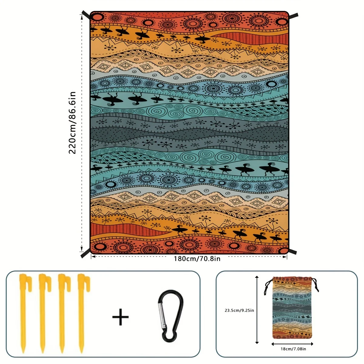 Beach Blanket Waterproof Sandproof, Large Beach Mat with 4 Stakes, 70''×86''  Lightweight  Picnic Blanket for Travel, Camping 4
