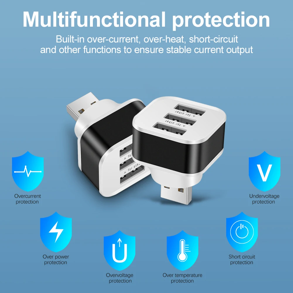 USB2.0 허브 3 포트 분배기 휴대폰 충전기 벽면 어댑터 LED 표시기가 있는 휴대폰/태블릿용 범용 호환 USB