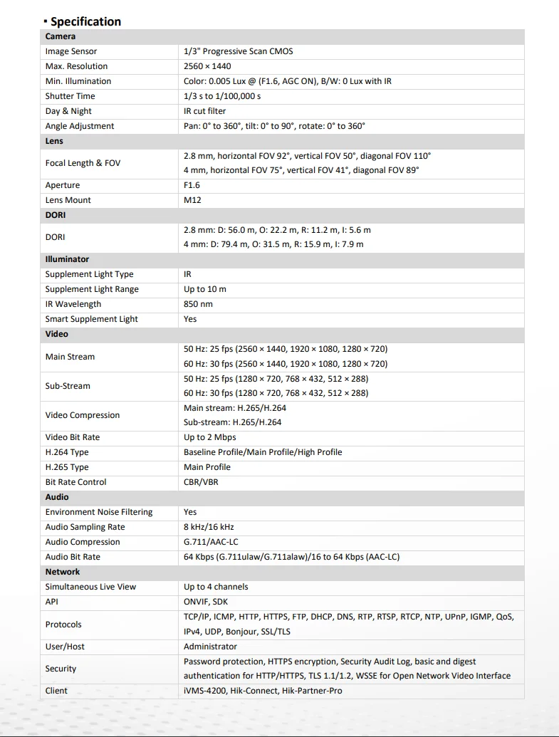 Prednji kut Hikvision 4MP Wi-Fi IP kamere na stalku