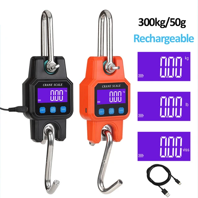 300kg Digital Hanging Scale Rechargeable Portable Heavy Duty Crane