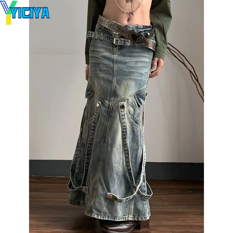 

YICIYA Y2K cargo jean skirts S~4XL More than a pocket Zipper Jeans dresses Washed fashion Clothes new outfits 90s vintage 2024