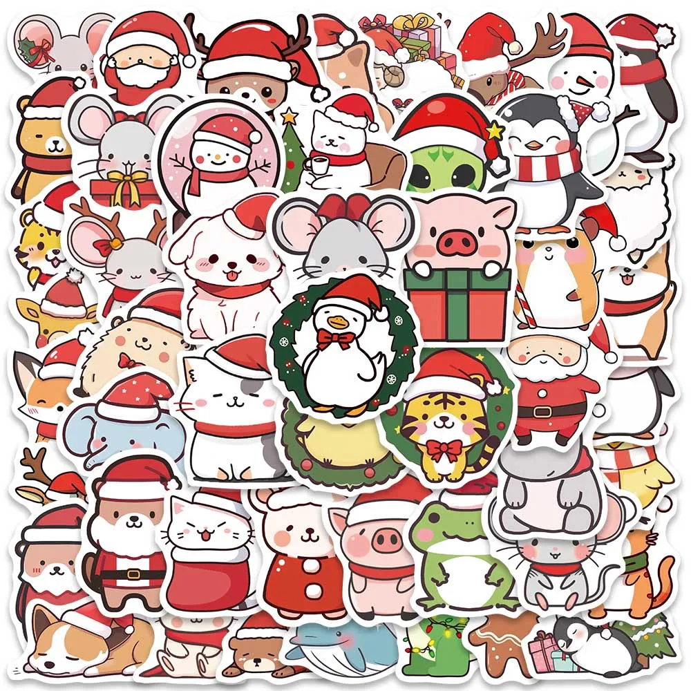 50pcs Cute Cartoon Merry Christmas Animals Kids Stickers For Laptop Phone Guitar Luggage Vinyl Waterproof Graffiti Decals