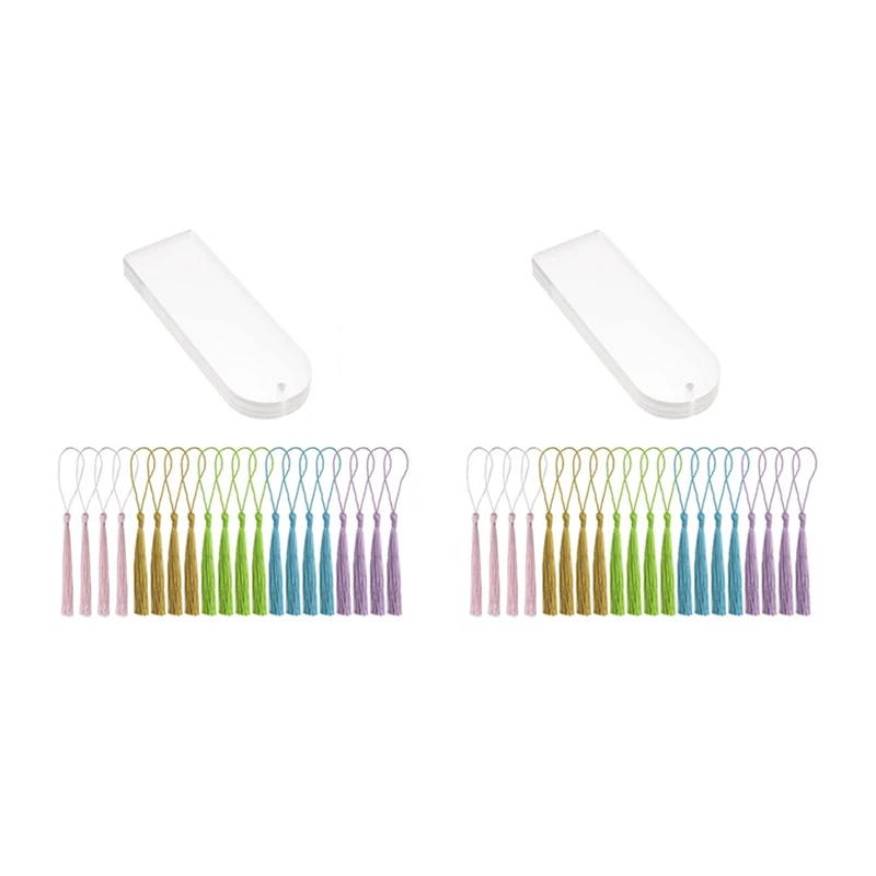 

Blank Clear Acrylic Bookmarks 40Pcs Rectangle Craft Transparent Acrylic Book Markers With 40Pcs Small Bookmark Tassels