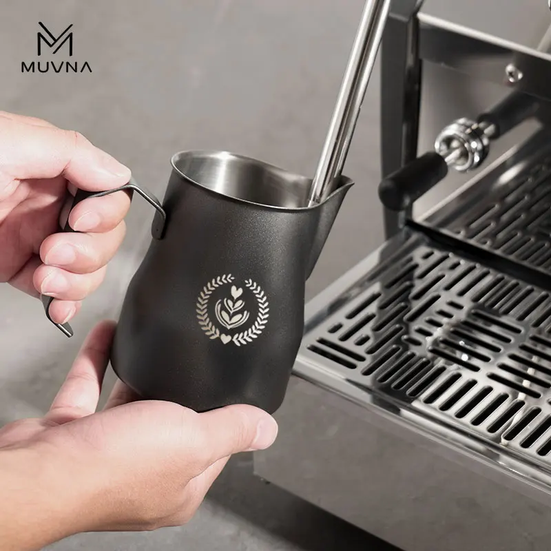 Premium Stainless Steel Milk Frothing Pitcher with Sharp Spout - 350/450ml, Black/Silver Finish