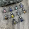 10PCS Natural Gems Lapis Stone Crystal Quartz Amethysts Vintage Bee Brooch Pendant MY230421 2
