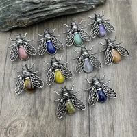 10PCS Natural Gems Lapis Stone Crystal Quartz Amethysts Vintage Bee Brooch Pendant MY230421 2