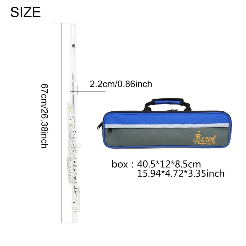 16 Keys C Flute Instrument Closed Hole for Beginners with Carrying Case Gloves Cleaning Kit Woodwind Instrument Flute