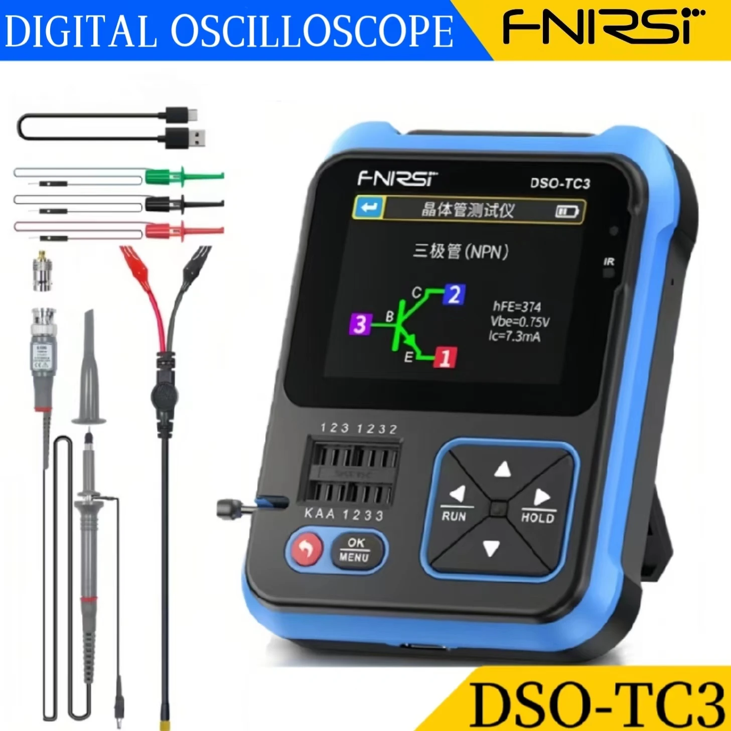 FNIRSI DSOTC3 Digital Oscilloscope Transistor Tester Function Signal