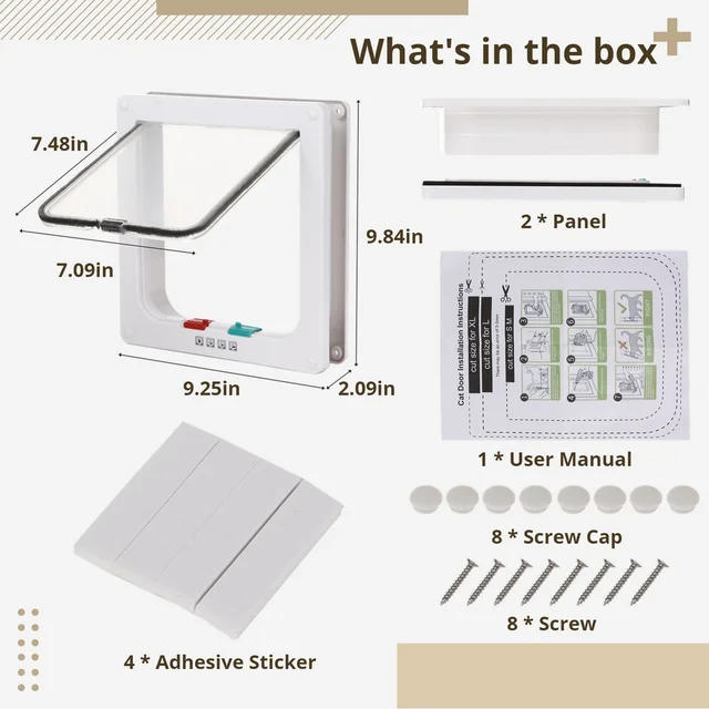 Cat Door Flap 4 Way Locking Cat Door For Interior Exterior Doors Large Pet Door For Cats Small Dogs Outer Size 9.84 x 9.25in 5