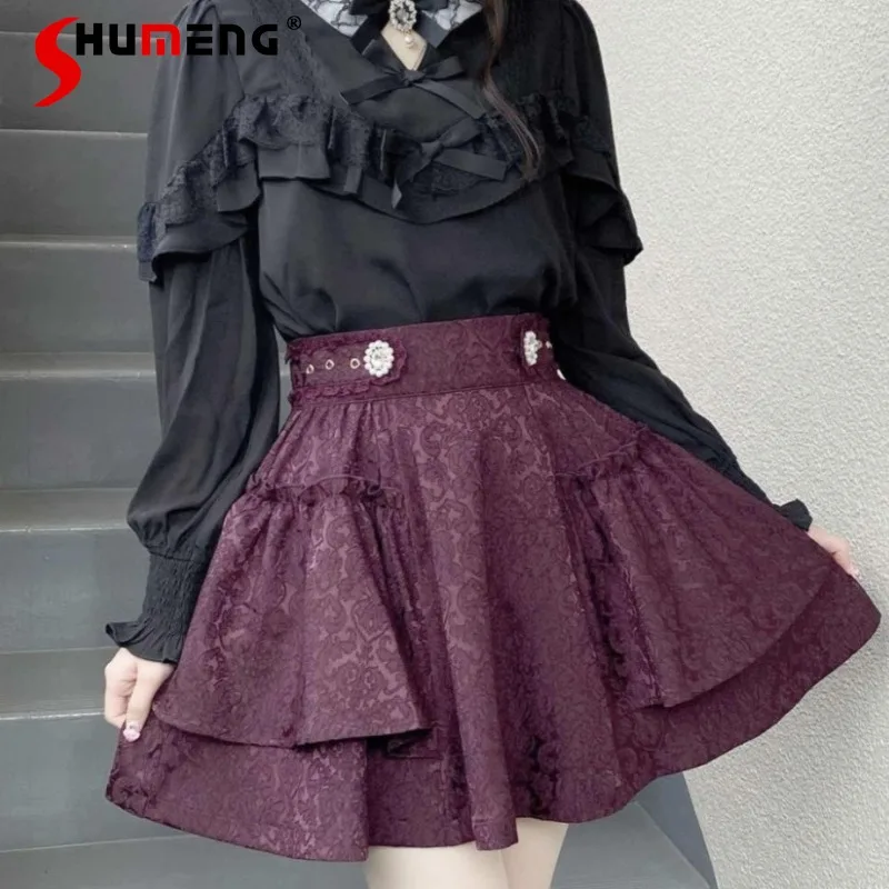 New Japanese Rojita Skirt Mine Mass-Produced Jacquard Pleated Thigh-Length Cover Slim High Waist A-line Skirts Women's Clothing a5 kraft paper cover notebook 50 sheets spiral coil daily notebook dot blank grid line inner page notebook sketchbook