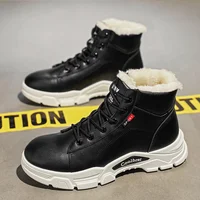 Men's High-Top Fleece-Lined Snow Boots - Thickened, Platform, Outdoor Trendy Mountaineering Sports Riding Boots