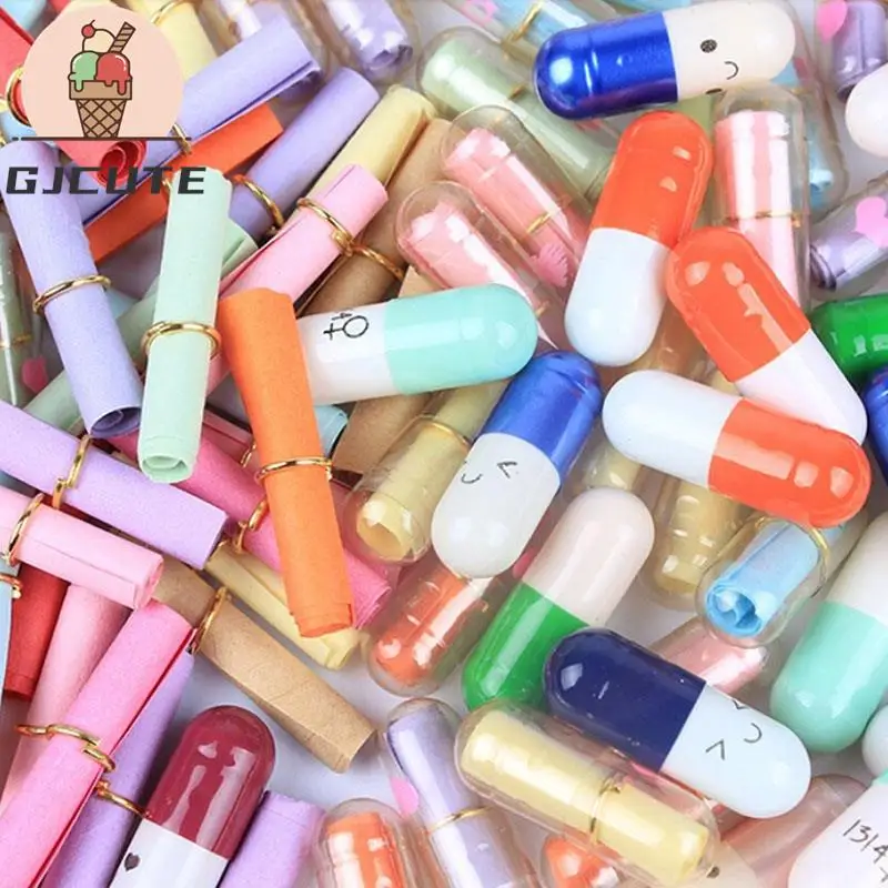 50pcs Love Pills Creative Gift Rolls Pills Lucky Wishing Bottle Capsule Love Letterhead Stationery Paper Envelopes Random Color