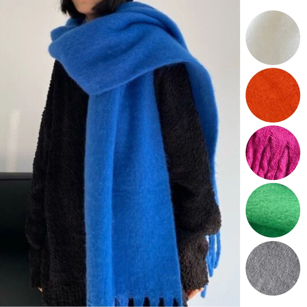 

Solid Color Soft Oversized Shawls Unisex Imitation Cashmere Scarf Winter Thickened Warm Fluffy Scarf Tassel Fashion Long Scarves