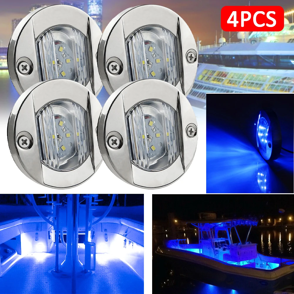 4pcs Stern Light Round ABS Cold White LED Tail Lamp Boat Yacht Accessories DC 12V Waterproof RV Marine Boat Transom