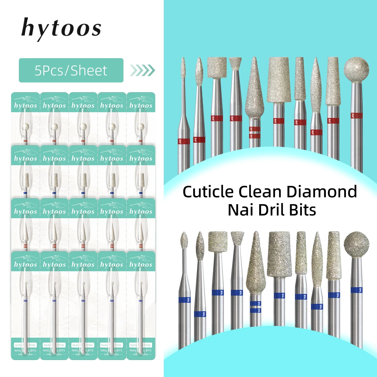 HYTOOS 5Pcs/Set Diamond Nail Drill Bits Russian Cuticle Clean Nail Bit Professional Safety Under Nail Cleaner for Dead Skin 1