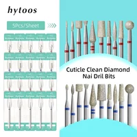 HYTOOS 5Pcs/Set Diamond Nail Drill Bits Russian Cuticle Clean Nail Bit Professional Safety Under Nail Cleaner for Dead Skin