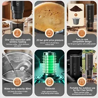 Machine à café expresso portable électrique sans fil 100W pour voiture et camping à domicile, 3 en 1, compatible capsules et café moulu, cafetière de voyage sans fil avec pompe à chaleur et presse 7