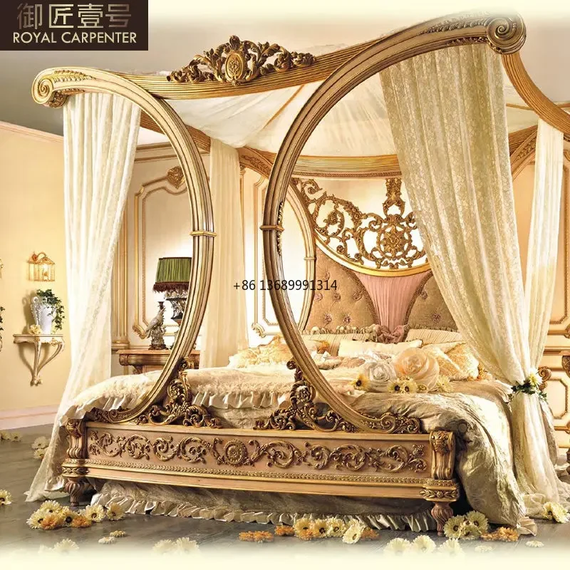 

European-style palace solid wood, royal master double , princess French luxury, Italian villa bed, customized