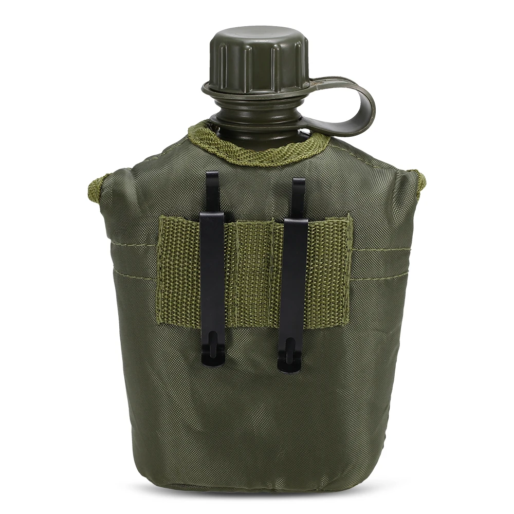 군용 매점 병, 야외 캠핑 하이킹 백패킹 피크닉 생존 물병, 커버 병 포함 주전자, 1L
