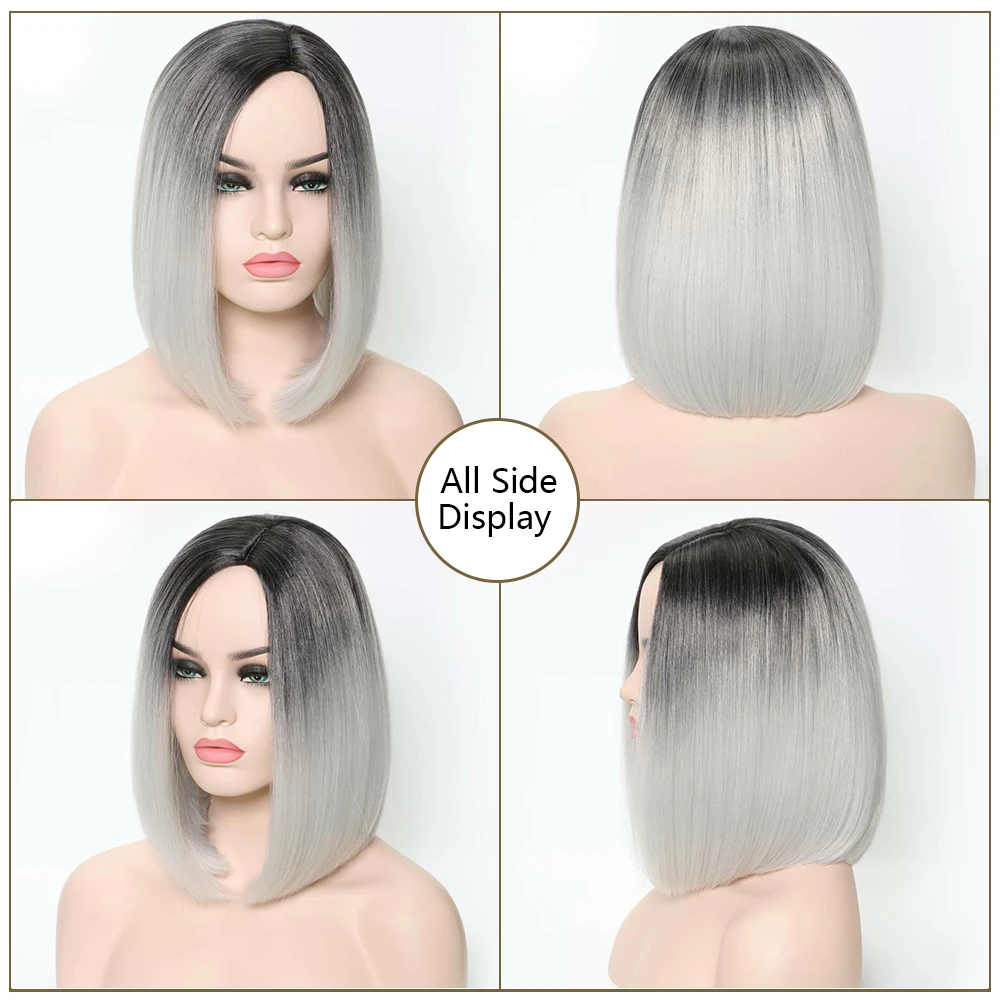 Synthetic Short Ombre Dark Root to Wine Red  Straight 13.5Inch Bob Hair Wig for Women Natural Looking Daily Use or Cosplay Wig
