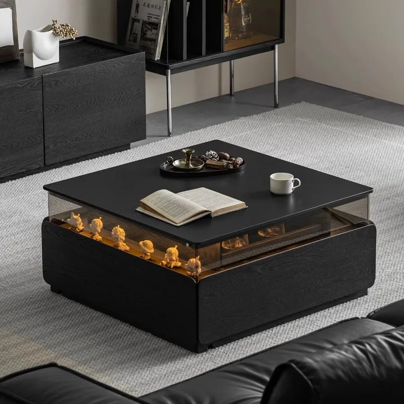 Nordic Retro Sofa Table Living Room Modern Minimalist Black Square Sofa Table Luxury Elegant Tavolino Da Divano Home Furniture