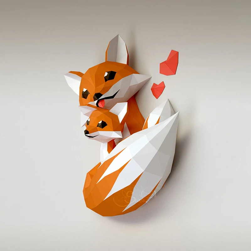 60cm Fox Mother And Baby 3D Paper Model Paper Jigsaw Puzzle for Home Decor