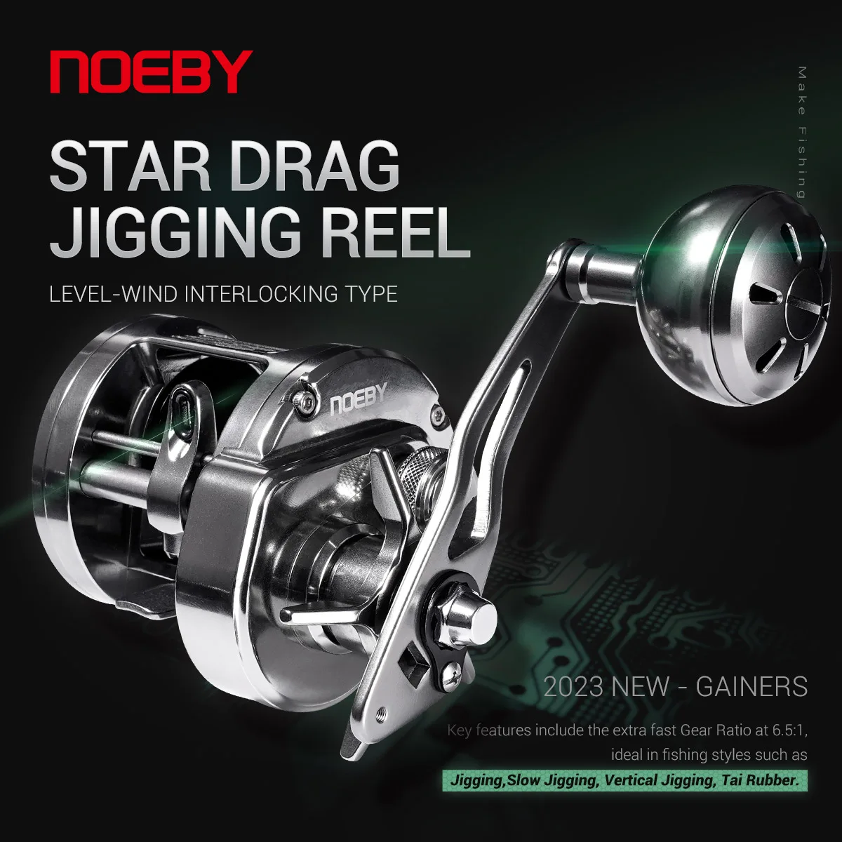 

Noeby 2023 New Metal Light Jigging Reel 12kg Max Drag 383g Gear Ratio 6.5:1 Star Drag Slow Jigging Ocean Saltwater Fishing Reels