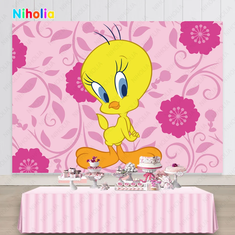 Photography Backdrop Party Background Vinyl Photo Studio Props for Kids NIHOLIA Tweety Bird Happy Birthday