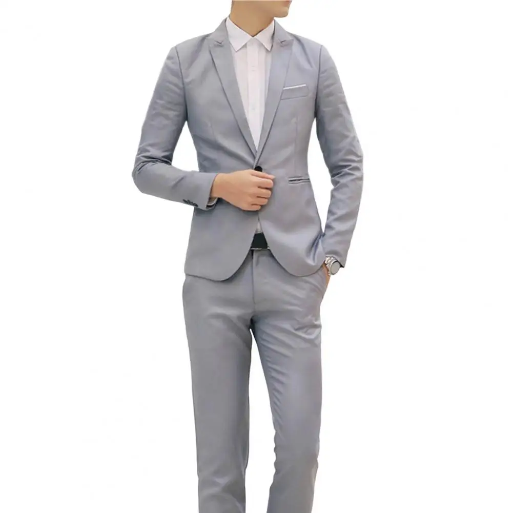 

1 Set Blazers Pants Men Solid Color Slim Fit Turn-down Collar One Button Blazer Sets Formal Suits for men trajes de hombre 2022