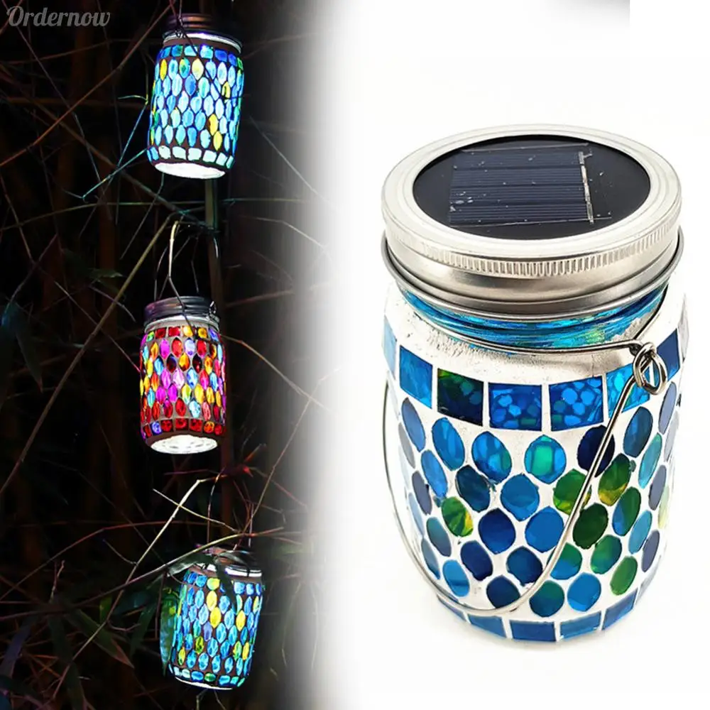 LED Mosaic Solar Lantern Waterproof Solar Glass Bottle Jar Table Lamp Glass Table Lamp for Garden Patio Party Yard Balcony Decor