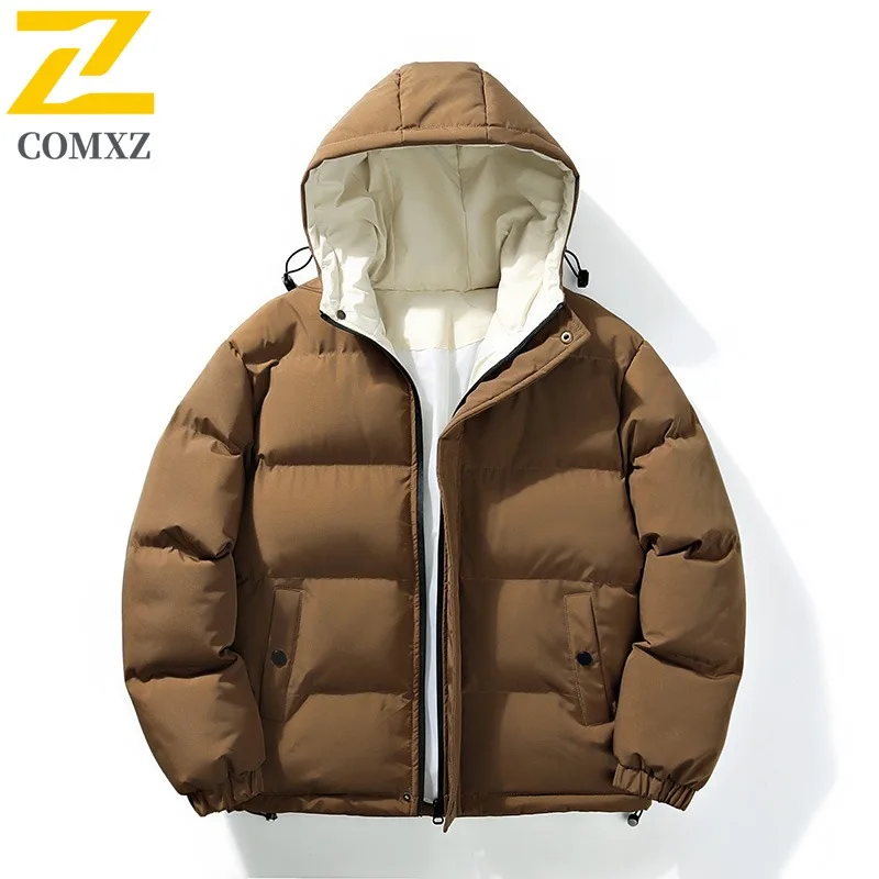 COMXZ 2025 New Men's Fake Two-Piece Cotton Jacket Winter Warm Thickened Hooded Windproof Casual outdoor sports tactics Outerwear