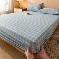 New Grade A 100% Cotton Fitted Sheet with Elastic Bands Non Slip Adjustable Mattress Covers for Single Double King Queen Bed 2
