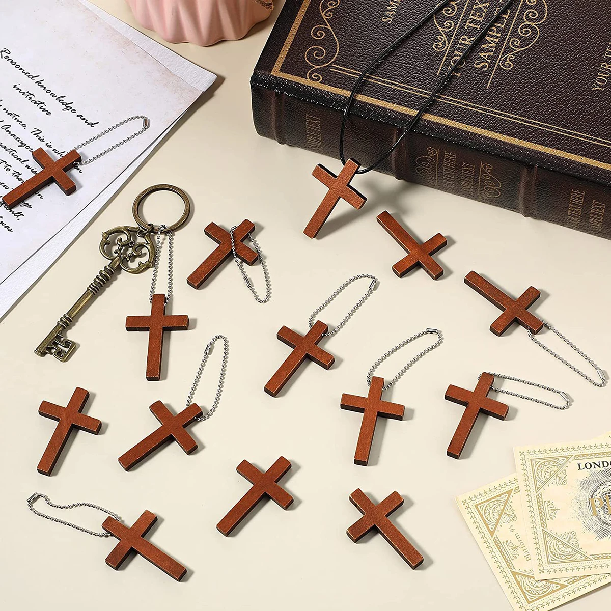 Wooden Cross 10/20/30/40pcs Home Decoration Handmade Christian Cross Pattern Ornamentation