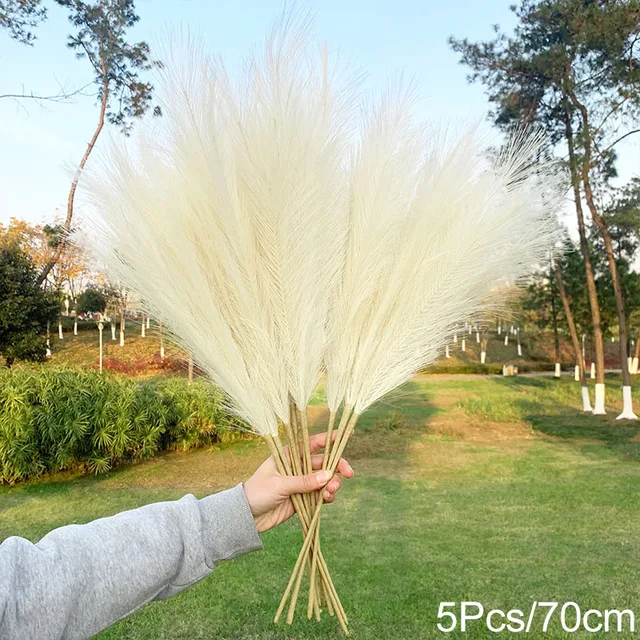 5Pcs 100/70cm Artificial Pampas Grass Bouquet New Year Holiday Wedding Party Home Decoration Plant Simulation Dried Flower Reed 5Pcs-70cm