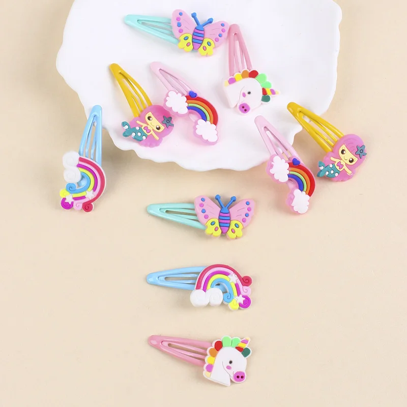 10PCS Cute Unicorn hairpins For Baby Girls Sweet Butterfly Hair Clips mermaid rainbow Hair Clips Barrettes Kids Hair Accessories images - 6