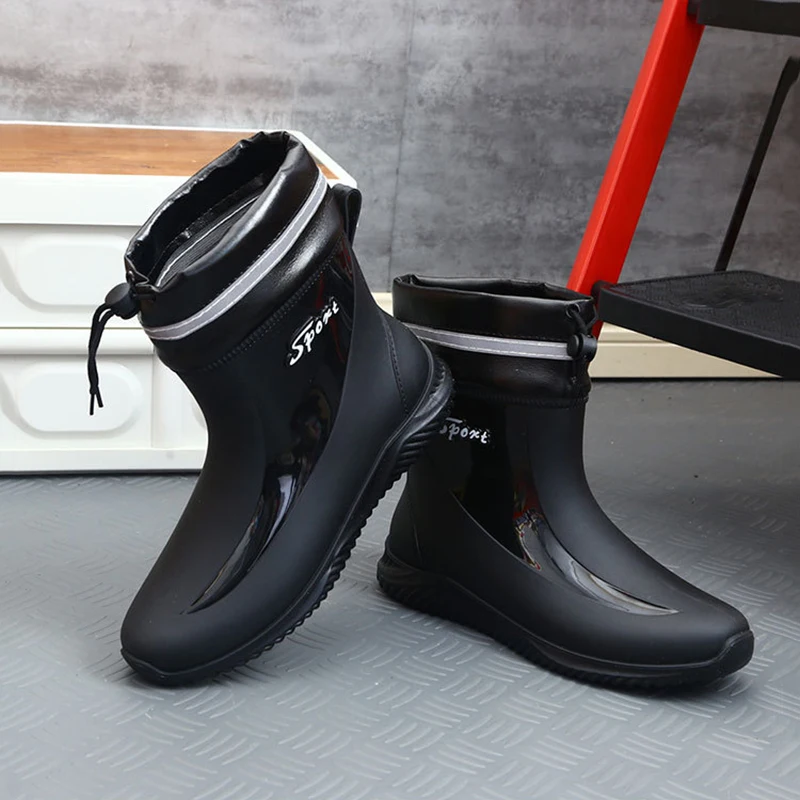 Rain boots mens shoes Men's Rain Boots Non-slip Waterproof Plus Velvet Warm Rubber Shoes Mid-tube Short-tube Water Shoes Overshoes