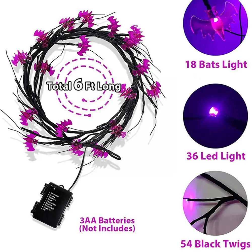 

2023 Halloween Willow Vine String Lights LED Pumpkin Bat Branch Garland Light for Halloween Indoor Outdoor Halloween Party A6G0