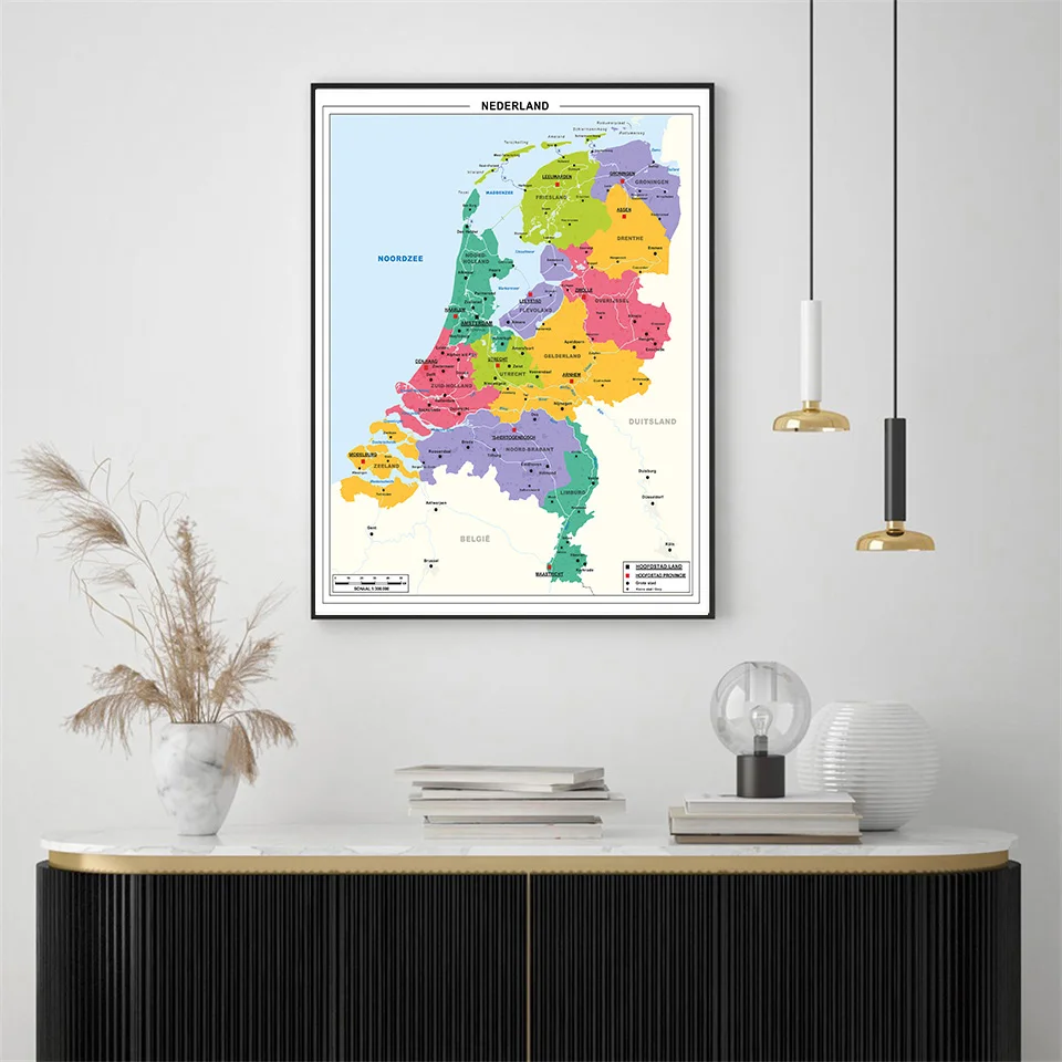 60*90cm nella mappa politica olandese dei paesi bassi Wall Art Poster tela pittura soggiorno decorazione della casa materiale scolastico