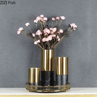 Imitation Marble Gold-plated Metal Vase Artificial Flowers Decorative Flower Arrangement Desk Decoration Crafts Floral Vases 1