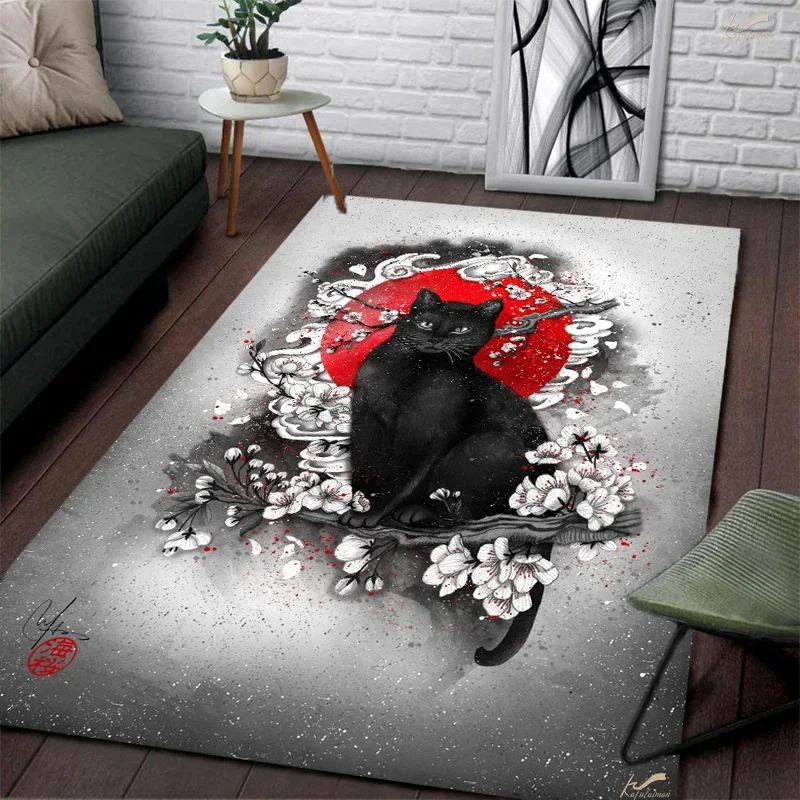 Floor Mat Black and white cat decorative Non-slip Living Room Children's Bedroom Bedside Kitchen Bathroom floor mat