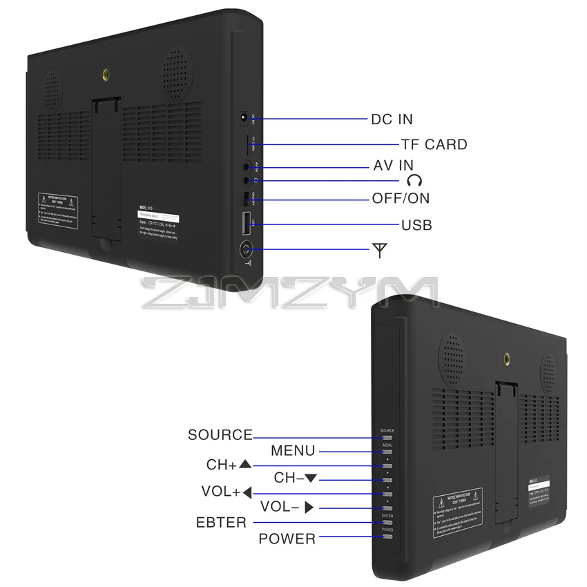 10 inch HD Portable TV DVB-T2 ATSC ISDB-T Digital and Analog Mini Small Car Television Support USB SD MP3 HDMI AV FM