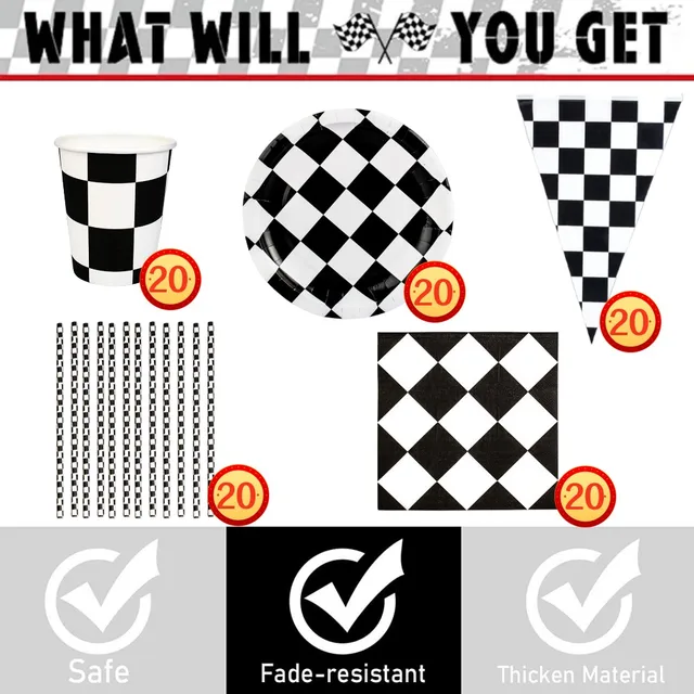 Race Car Checkered Party Supplies Decoration Kit Paper Pennant
