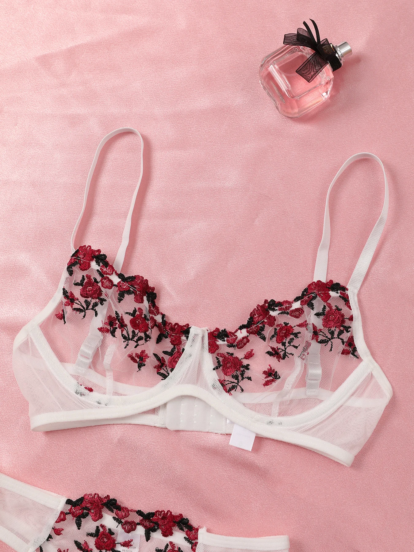 Elegant Lace Embroidered Semi-Sheer Bralette and Panty Set
