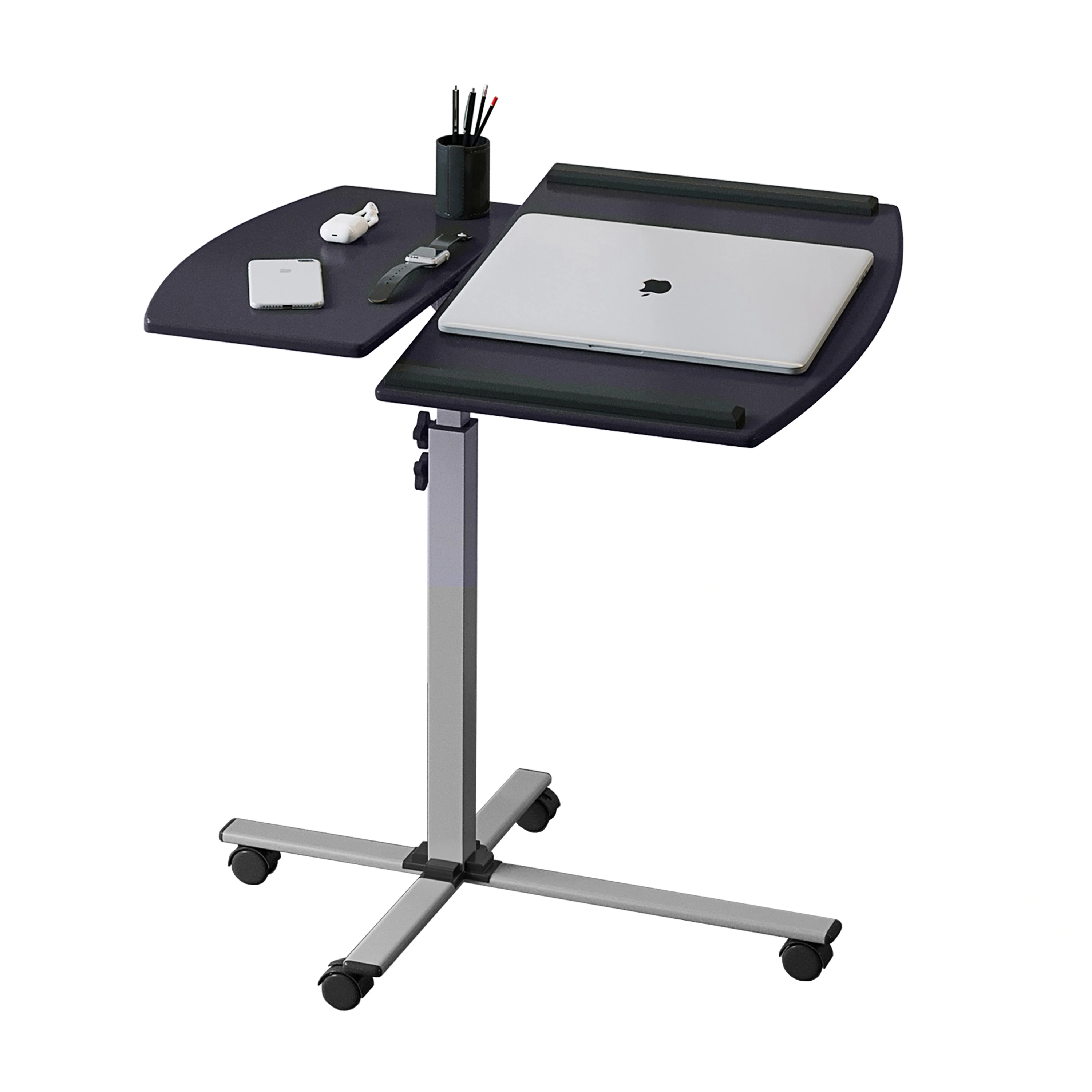 Adjustable Techni Mobili Rolling Laptop Cart with Graphite Finish - Rust Resistant Steel Frame
