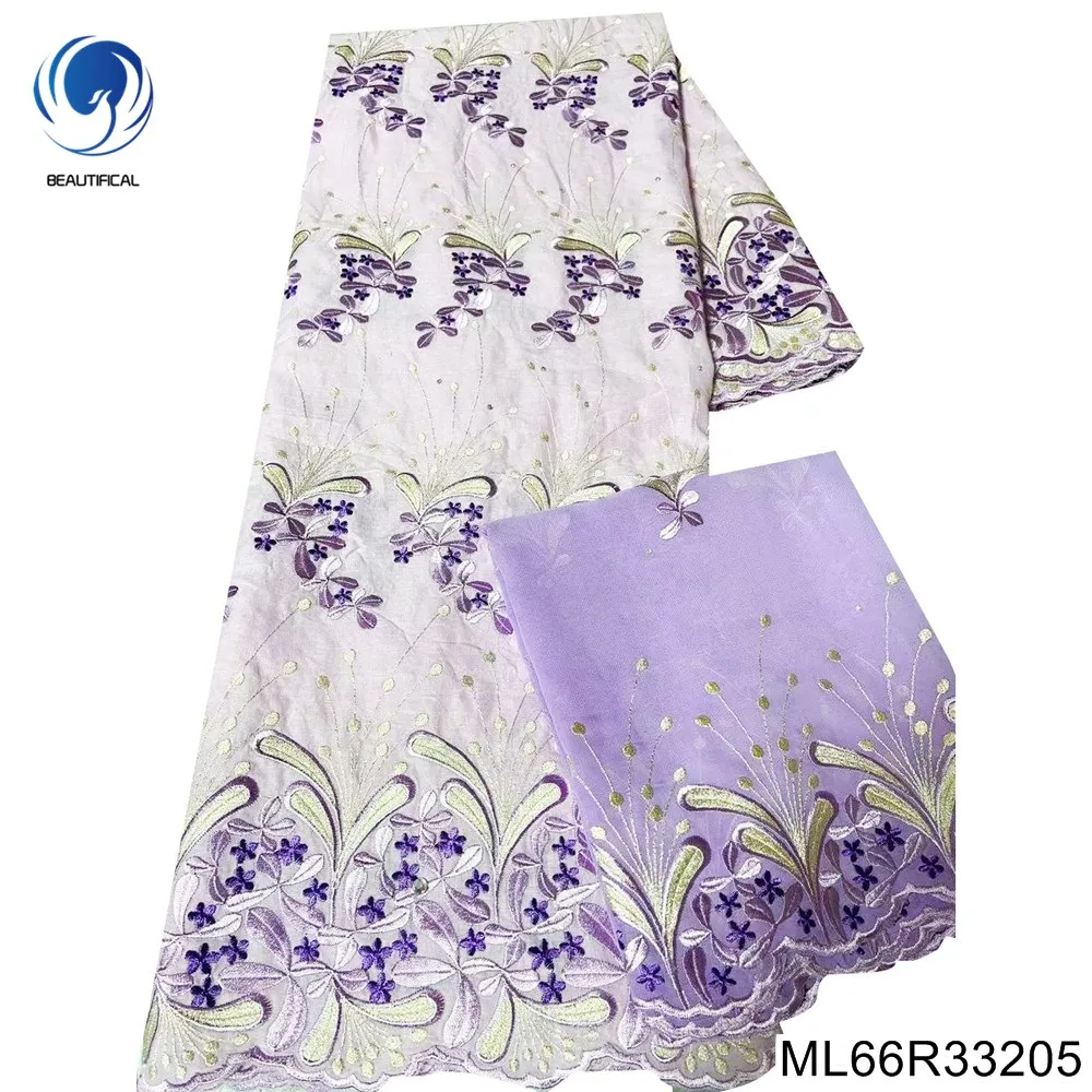 

7 Yard Light Purple Swiss Yarn Lace 2023 High-quality African Embroidery 100% Cotton Popular Nigerian Wedding Dress ML66R332