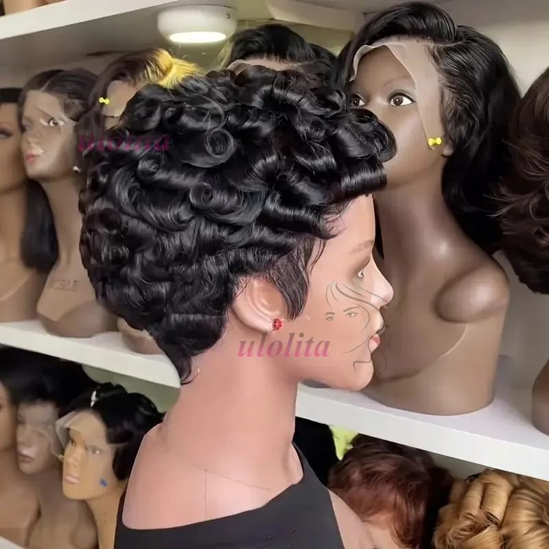 Pixie Cut Human Hair Wig 13x4 short bob wig 350 99j cholocate brown ombre highlight lace frontal human hair wigs