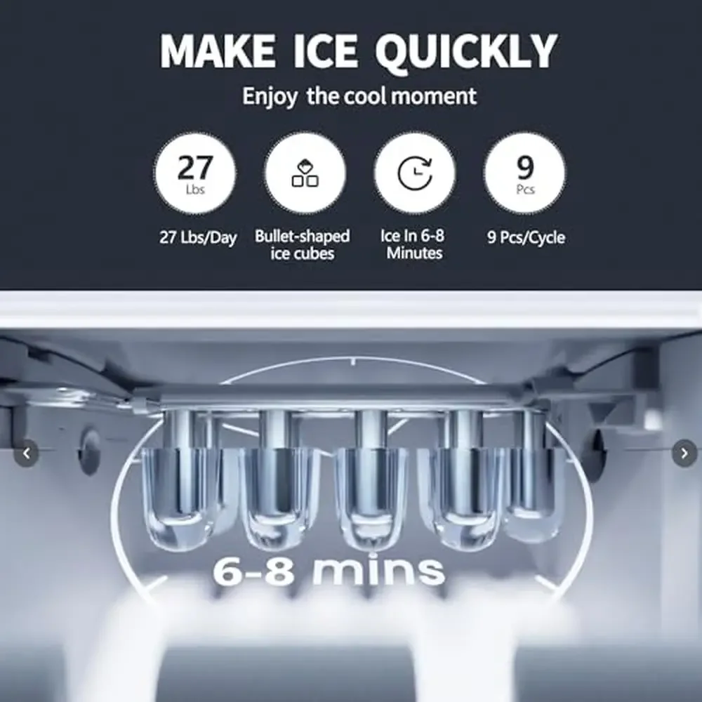 Ice Maker Water Dispenser 27LBS Daily Output Hot Cold Water Supply Child Safety Lock 3-in-1 Functionality Efficient Compressor 3