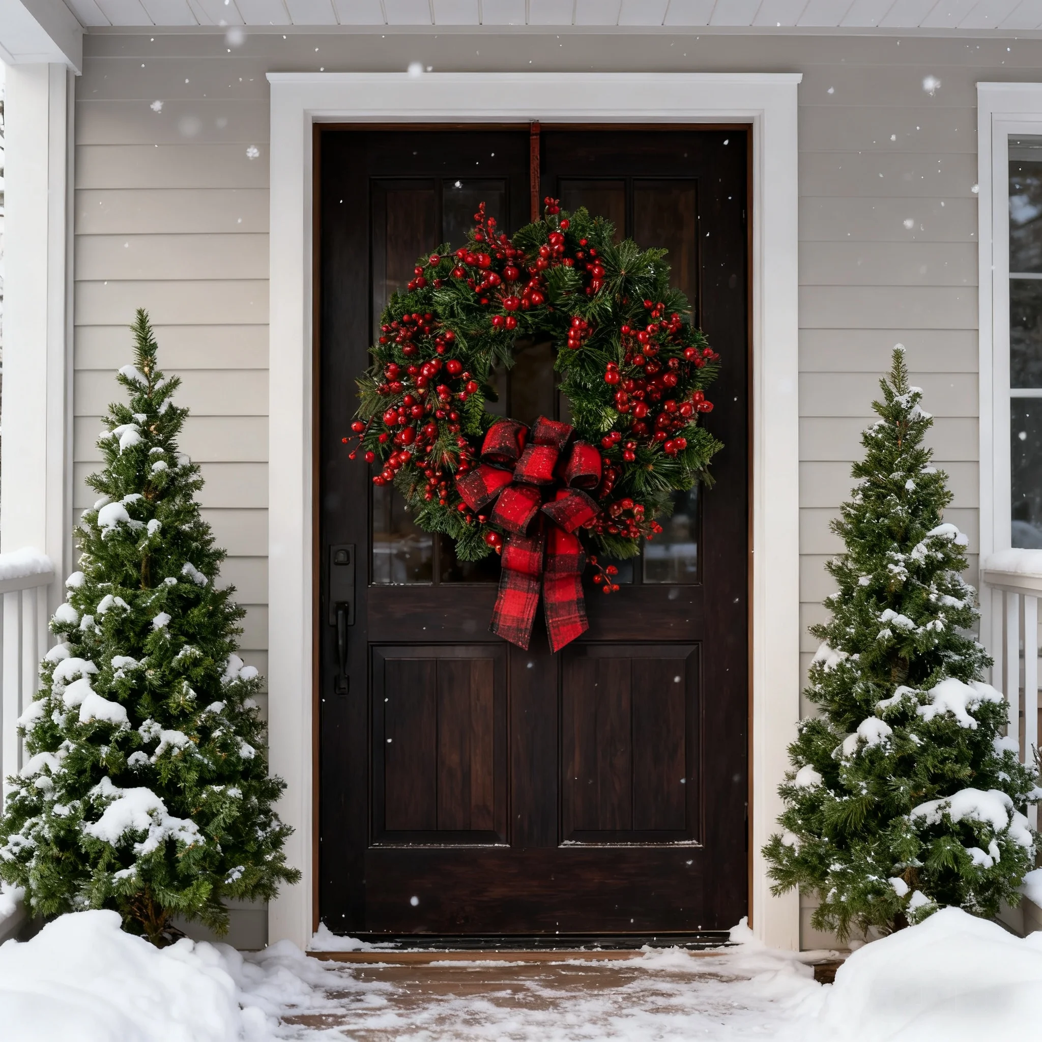 1 Stück 15,75 Zoll Weihnachtskranz mit roten Früchten, geeignet als Türdekoration, Heimdekoration, Simulationsblumenkranz_voghion.com